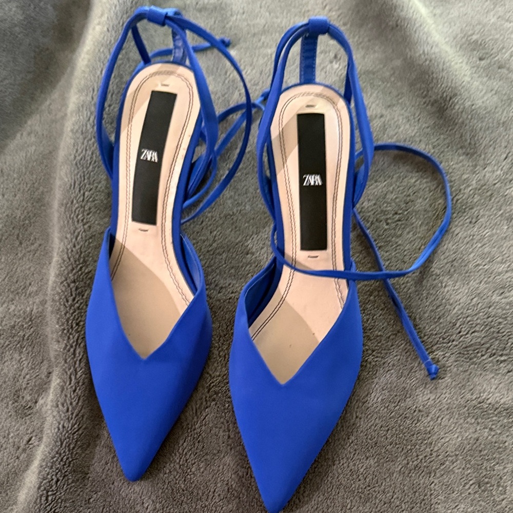 Zara Women's Vibrant Blue Lace-Up Heels